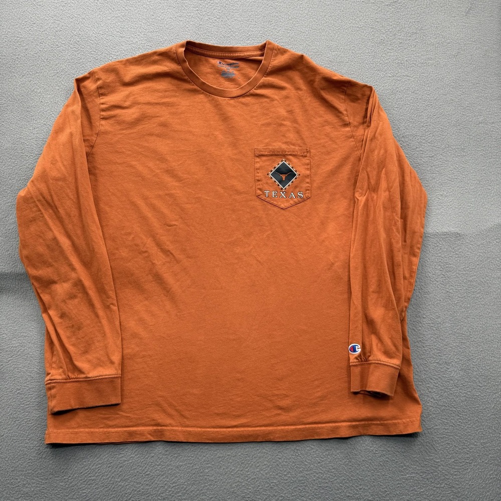 Texas Longhorns Shirt Mens‎ 2XL Orange NCAA Football Long Sleeve Pocket Champion